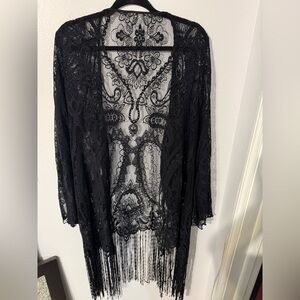 Black Lace Fringe Kimono